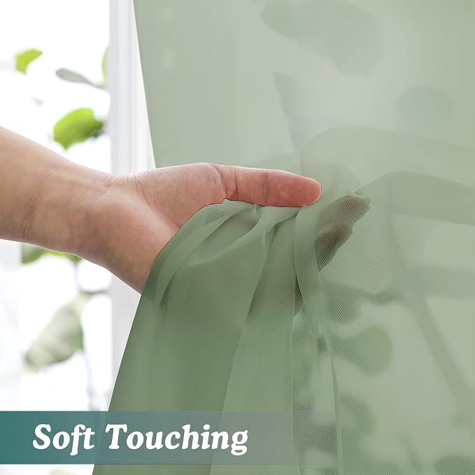 Chyhomenyc Sage Green Sheer Curtains 72 Inch Length 2 Panels, Light Filtering - Image 6