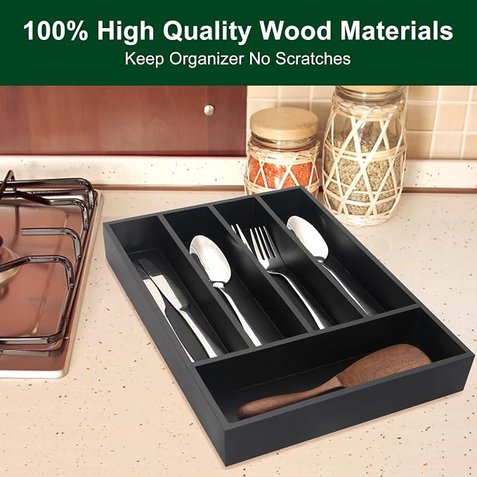 Ayiaren Small Kitchen Silverware Organizer Wooden Utensil Drawer Organizers - Image 6
