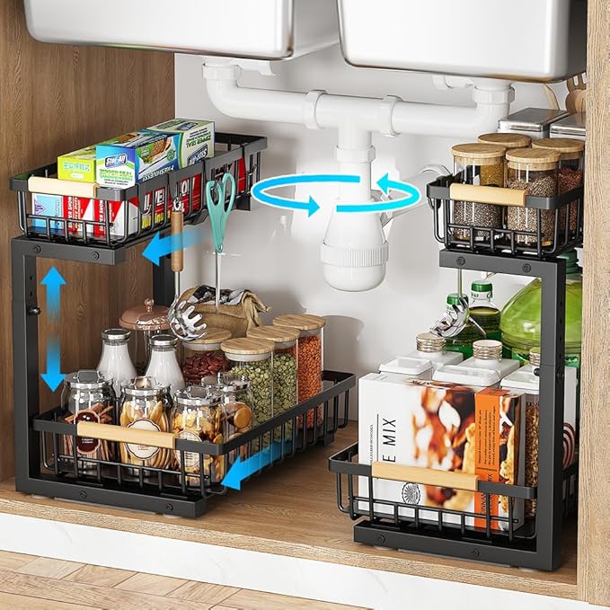 Under Sink Organizer, 2 Tier Under Sink Organizers and Storage, Metal Slide out - Image 2