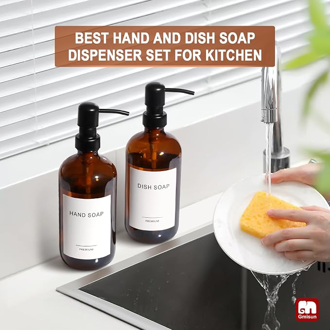 GMISUN Amber Glass Soap Dispenser, 4 Pack Bathroom Hand Soap Dispensers - Image 6
