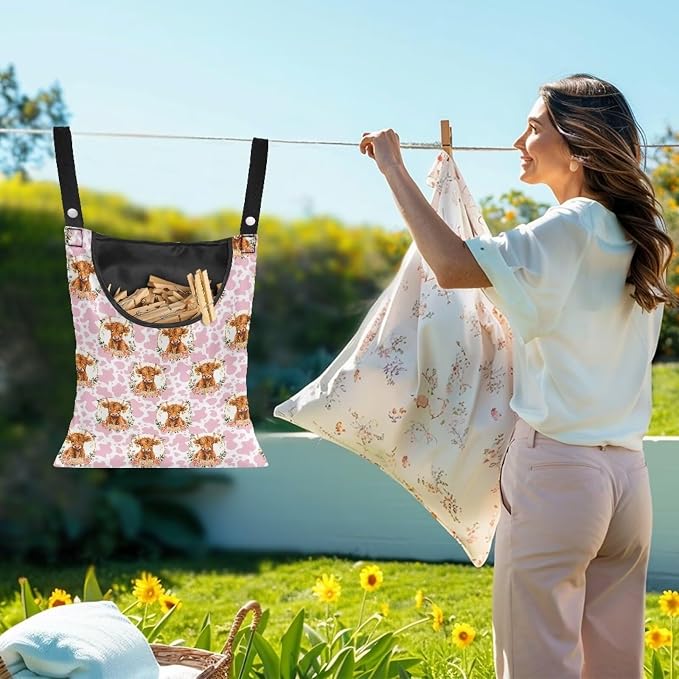 Cattle Clothespin Bags with Hanging Rope Pink Cow Print 14.5 x 12 Inch Summer - Image 2