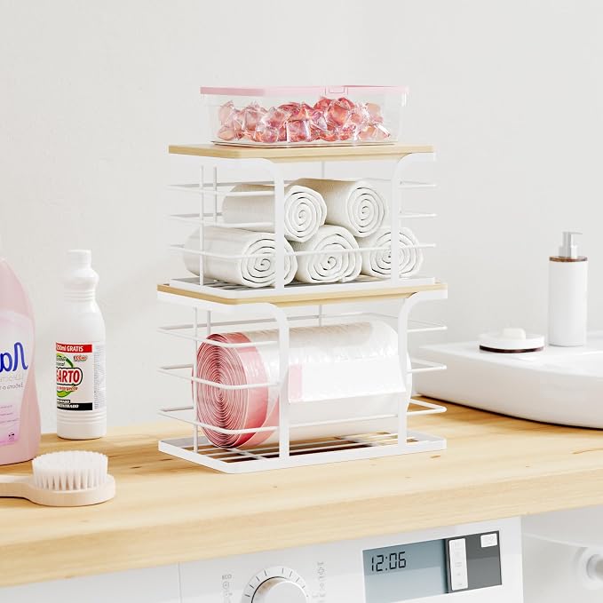 2 Pack Stackable Storage Kitchen Laundry Pantry Organizers, Trash Bag Holder - Image 8