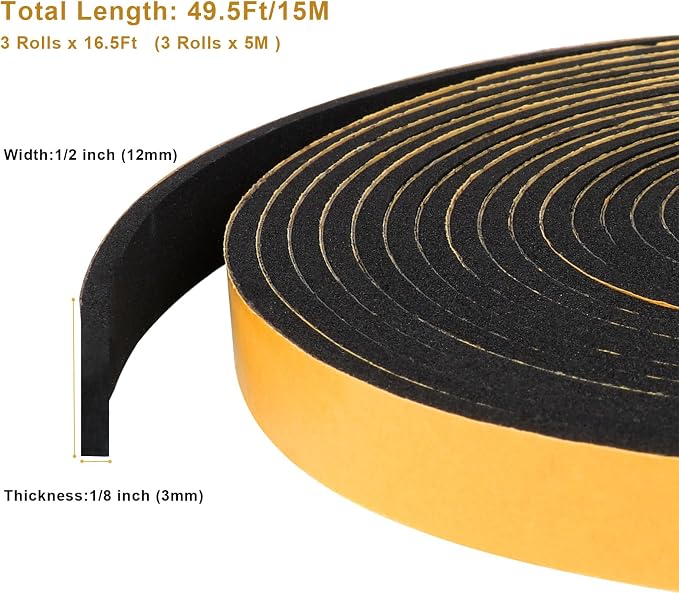 Weather Stripping Soundproof 1/2 in x 1/8 in, Door Seal Strip High Density - Image 6