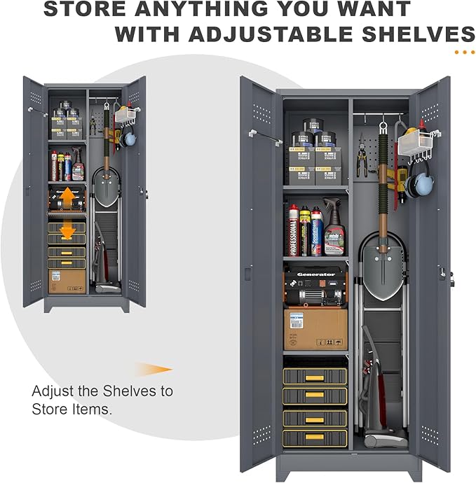 Broom Closet Storage Cabinet, Steel Locking Cabinet - Image 6