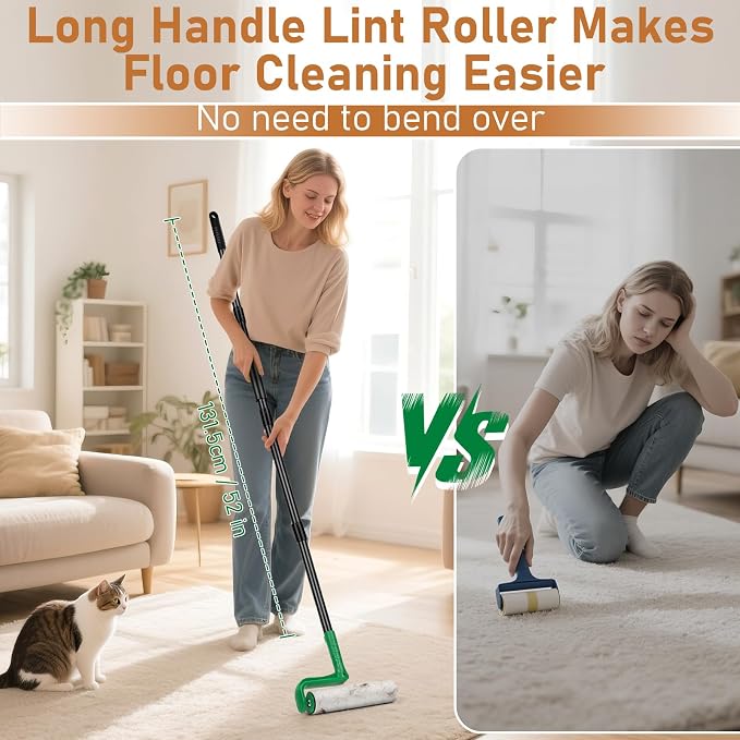 10" Large Lint Roller for Pet Hair Extra Sticky, Long Handle Floor Sticky - Image 4