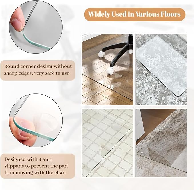 48" x 72" Glass Chair Mat, 1/5" Thick Office Chair Mat - Image 4
