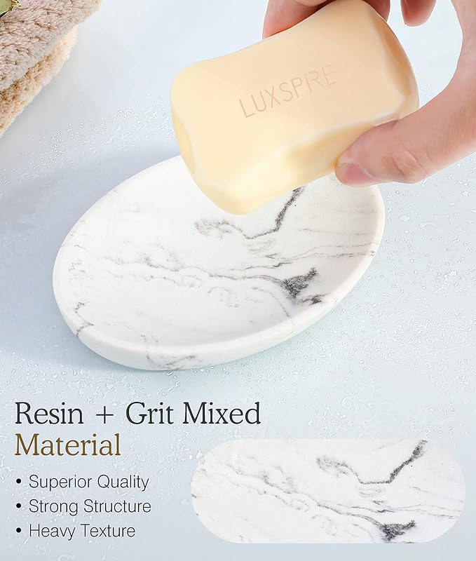 Luxspire Soap Dish, Resin Soap Tray Soap Holder Container Box, Marble Pattern - Image 2