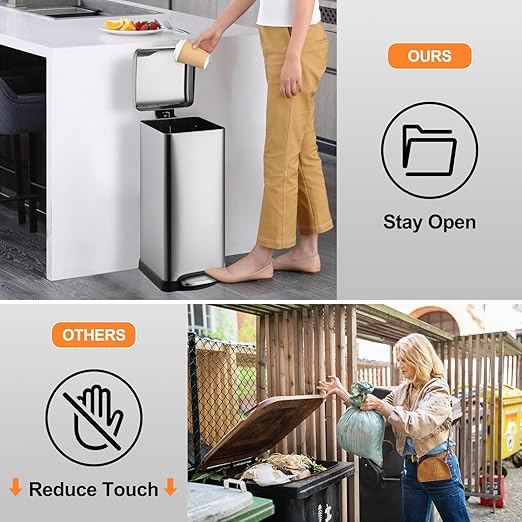 TrailBlaze 8Gallon / 30L Kitchen Trash Can, Stainless Steel Rectangular Pedal - Image 3