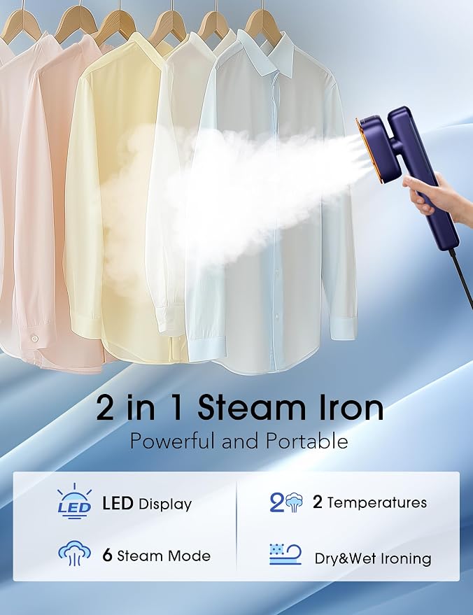 2-in-1 Steamer & Iron for Clothes, 15s Fast Heat-up 1200W Portable Mini Clothes - Image 3