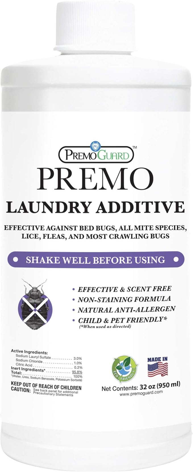 Bed Bug & Mite Laundry Detergent Additive by Premo Guard – 32 oz – Child & Pet by PremoGuard