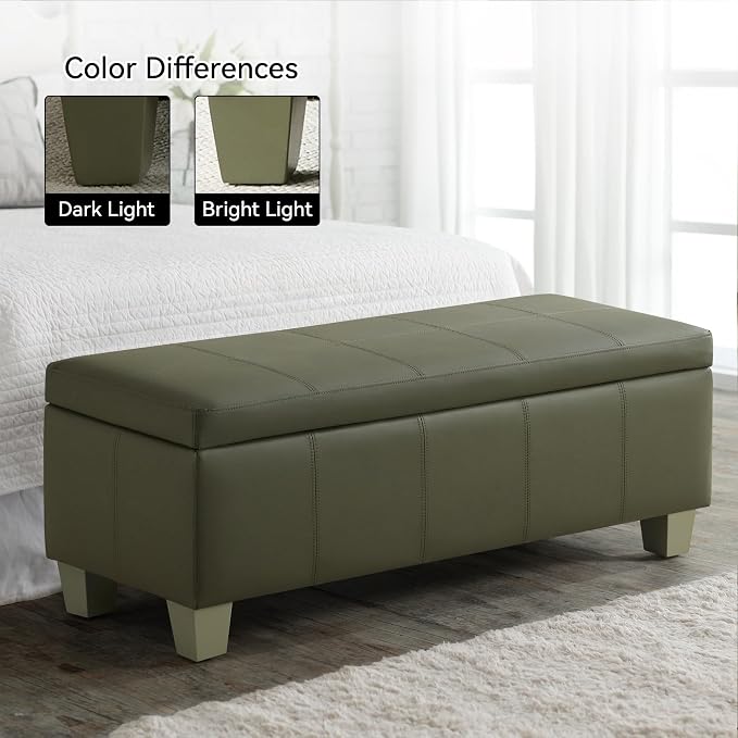 51" Faux Leather Storage Ottoman, Stitch Tufted Rectangle Upholstered End of - Image 8