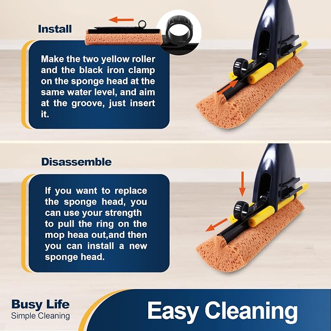 Yocada Sponge Mop Home Commercial Use Tile Floor Bathroom Garage Cleaning Total - Image 2