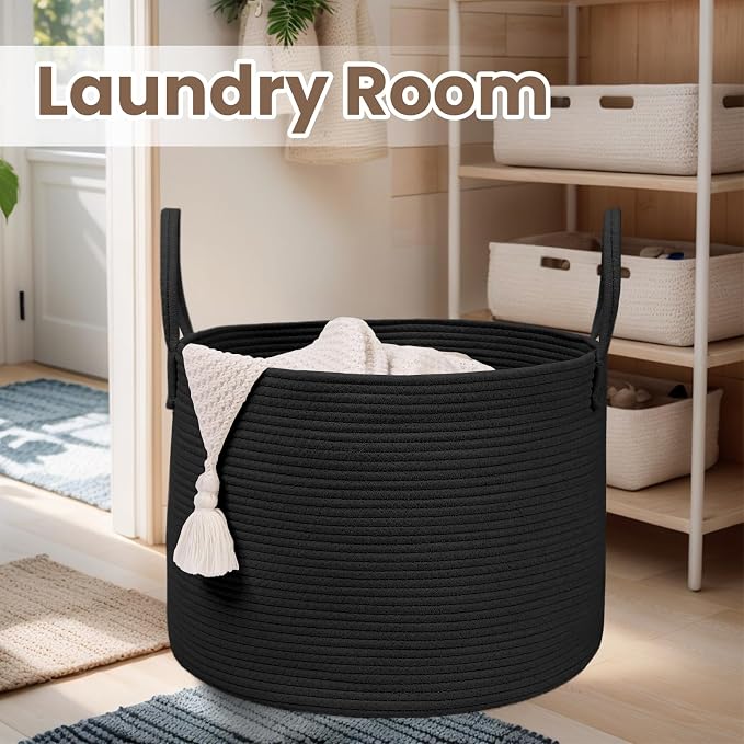 Woven Blanket Basket, 65L Large Rope Storage Bin - Image 7