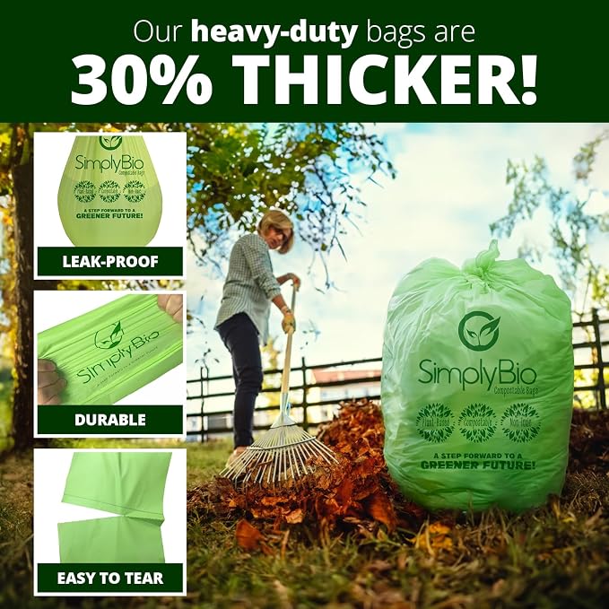 Simply Bio 60-65 Gallon Compostable Trash Bags Liners Flat-Top, Heavy Duty - Image 5