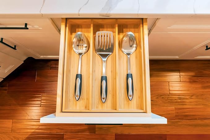 Umilife Bamboo Kitchen Utensils Organizer, 13 Inch Drawer Dividers - Image 4