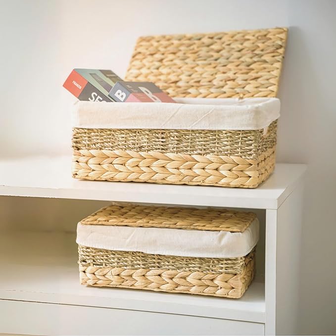 Wicker Storage Baskets with Lid and Lining, Built-in Carry Handles, Home - Image 4