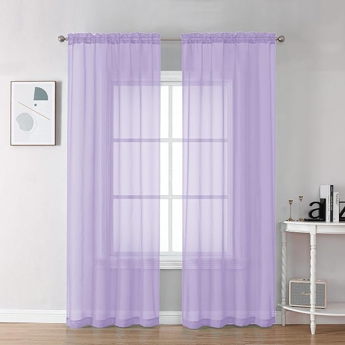 Chyhomenyc Lilac Sheer Curtains 72 Inch Length 2 Panels, Light Filtering Soft by Chyhomenyc