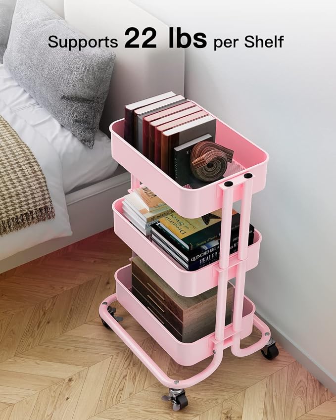 Pipishell 3-Tier Metal Rolling Utility Cart, Heavy-Duty Storage Cart - Image 7