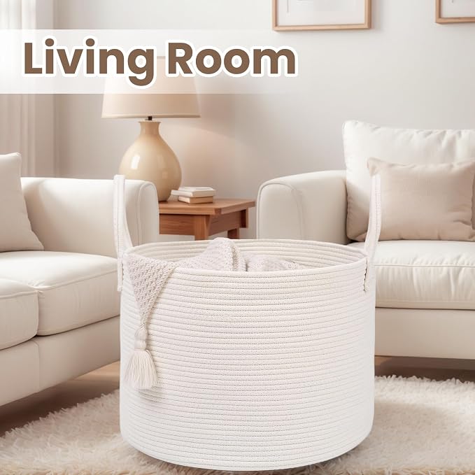 Woven Blanket Basket, 115L Large Rope Storage Bin - Image 5