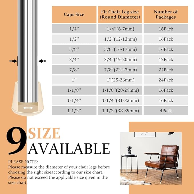 5/8" Round Rubber Chair Leg Tips Caps, Chair Leg Floor Protectors, Non-Slip - Image 6