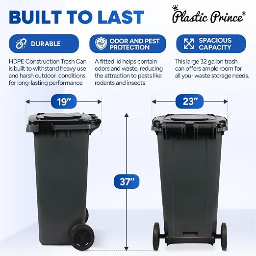 32 Gallon Trash Can with Wheels Outdoor Garbage Can with Lid and Wheels Locking - Image 6