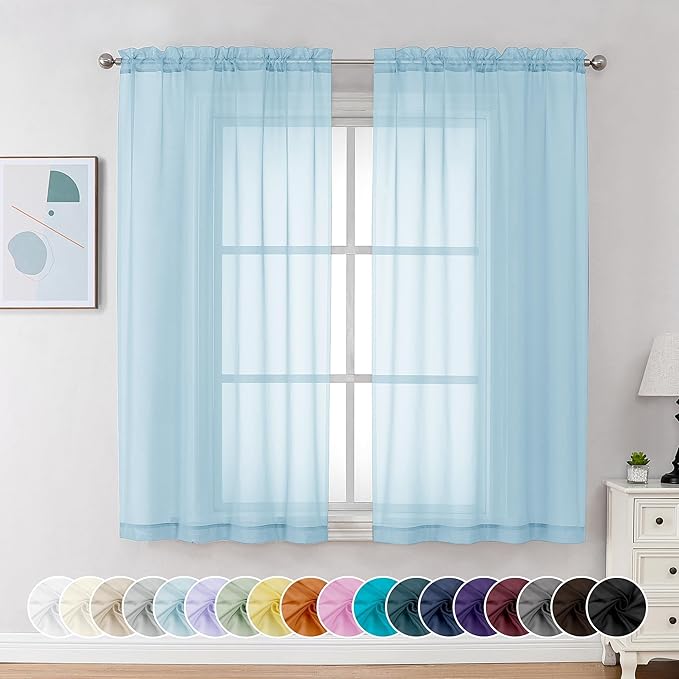 Chyhomenyc Light Blue Sheer Curtains 63 Inch Length 2 Panels, Light Filtering by Chyhomenyc