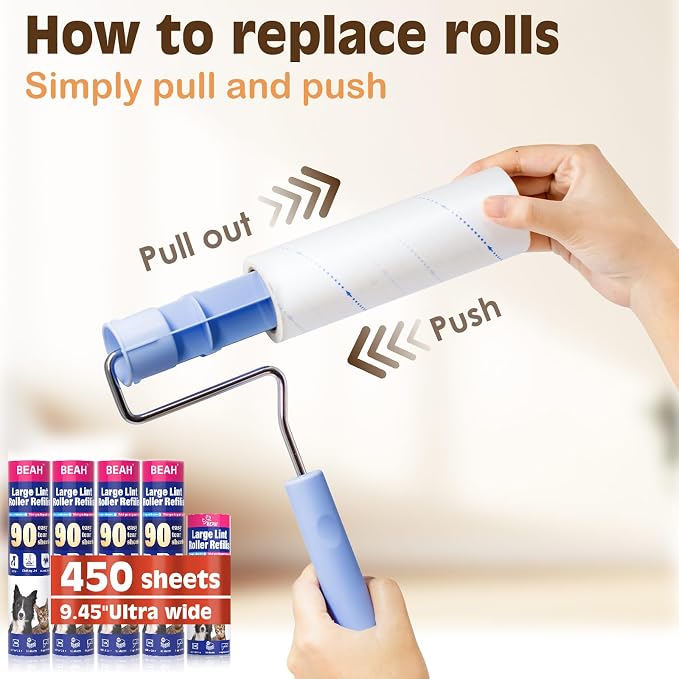 Large Lint Rollers for Pet Hair Extra Sticky, 9.45''/6.3"Pet Hair Removal Tool - Image 7