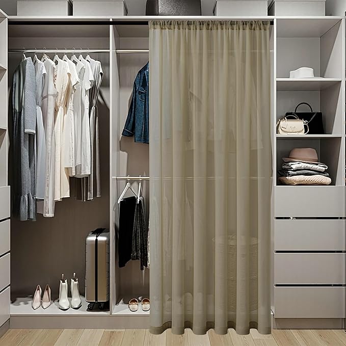 Tollpiz Sheer Door Curtain Closet Linen Textured Curtains Sheer Doorway Light - Image 3
