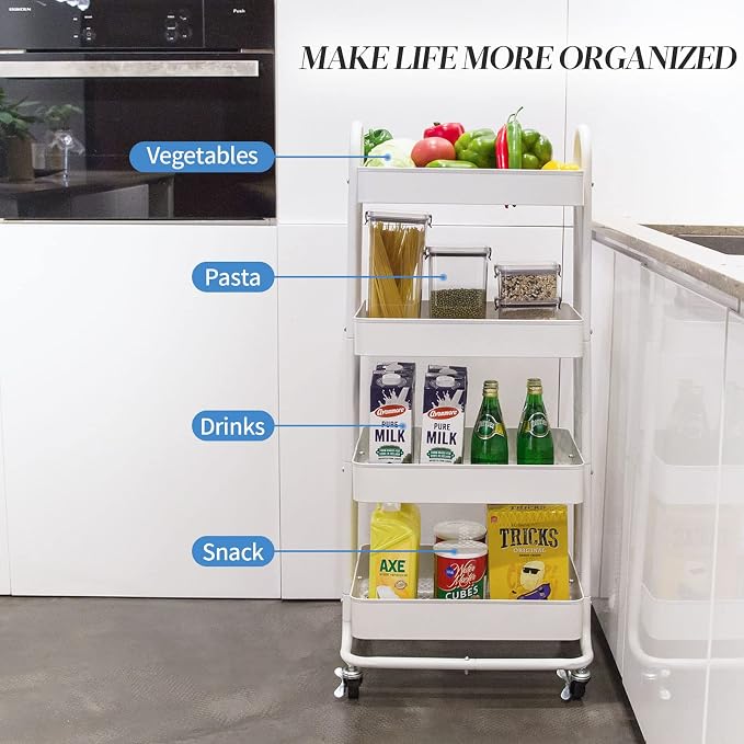 elabo 4-Tier Metal Mesh Utility Rolling Cart, Storage Organizer Trolley - Image 4