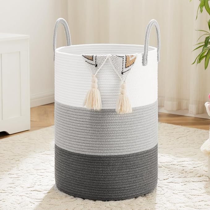Laundry Basket, Woven Cotton Rope Laundry Hamper, 100L by Artfeel