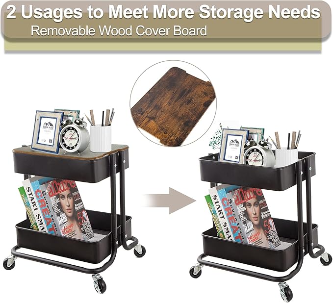 Melody House 2-Tier Metal Utility Rolling Cart Storage Organizer - Image 3