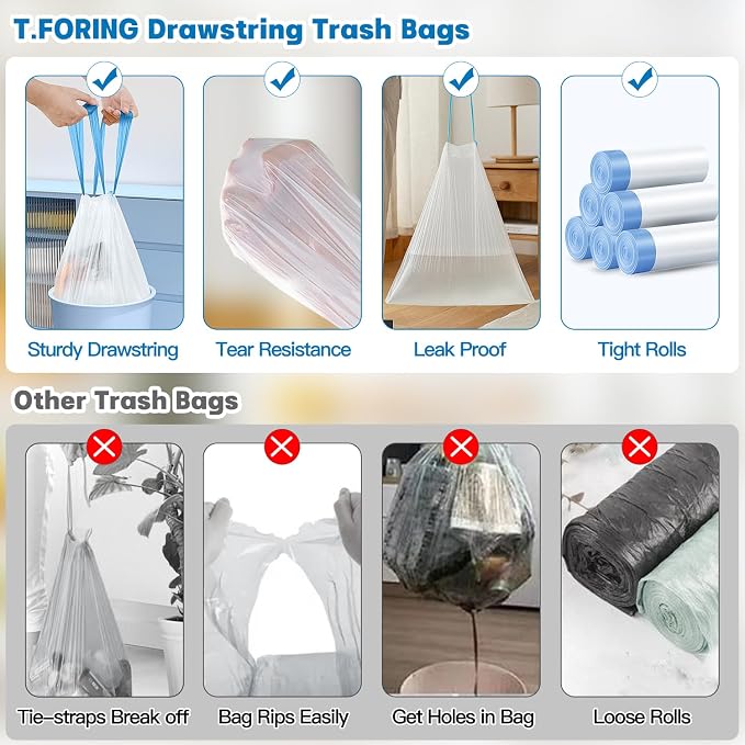 Small Trash Bags 4 Gallon with Drawstring, 1.1 Mil 15 Liter White Thick - Image 3
