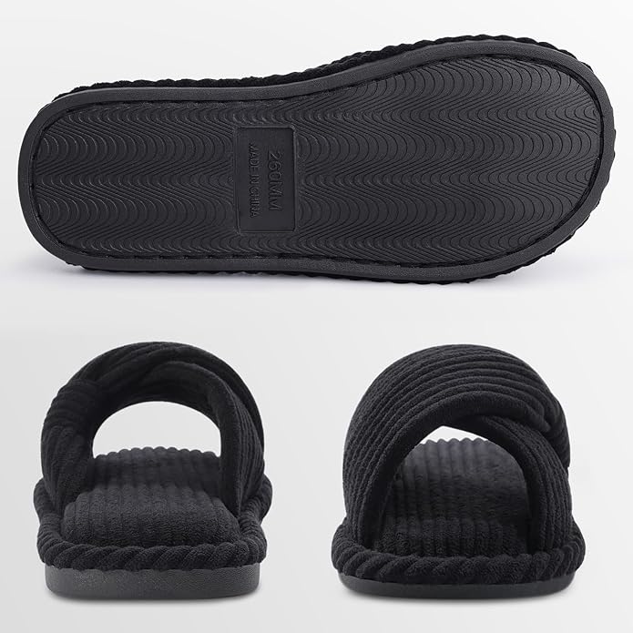 Evshine Summer House Slippers for Women Corduroy Cross Bow Indoor Slippers Open - Image 5