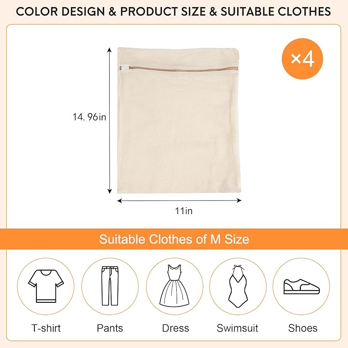 4-Piece Medium Durable Organic Cotton Mesh Laundry Bags - Image 4