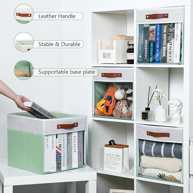 HNZIGE 13x15x13 Cube Storage Bins, 4 Pack Fabric Clear Organizer - Image 3