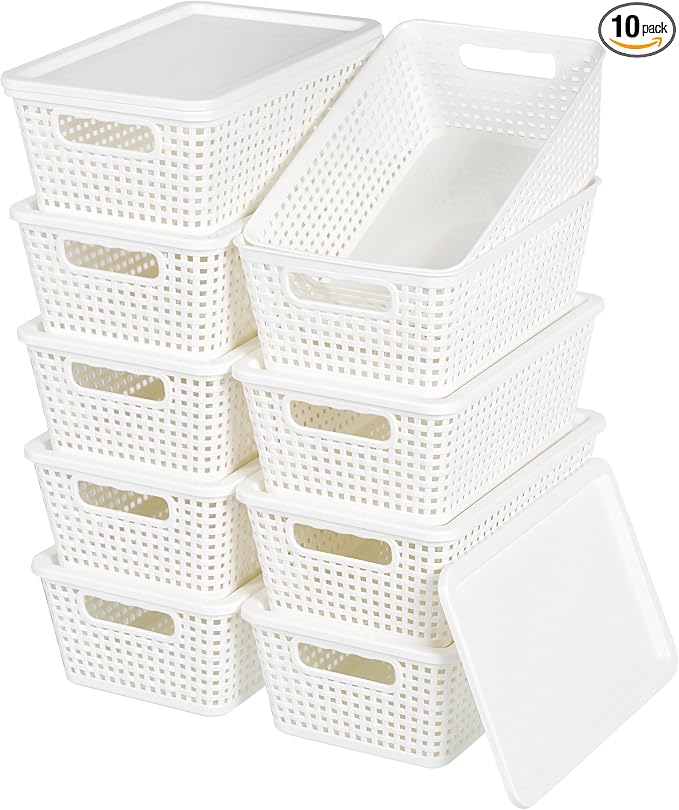 Plastic Storage Baskets With Lid, Storage Bins by Unknown