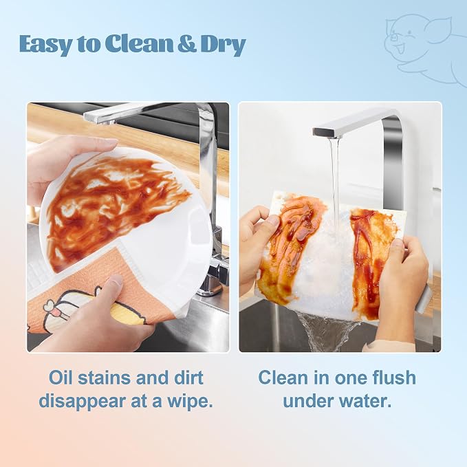 JOYMOOP Cartoon Cellulose Cleaning Cloth, Reusable Absorbent Dish Towels - Image 8