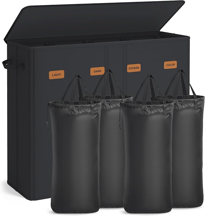 SONGMICS 55.4 Gallon Laundry Hamper, 4-Compartment Laundry Basket Sorter by SONGMICSbySONGMICSHOME