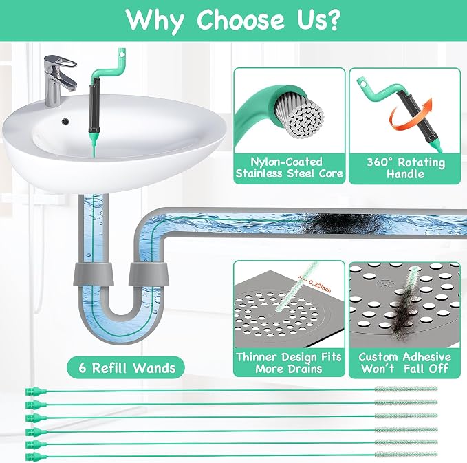 Drain Clog Remover Tool – 30”Anti-break Steel Sink Snake Hair Drain Cleaner Tool - Image 4