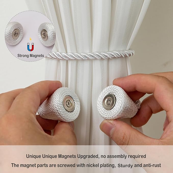 Magnetic Curtain Tiebacks 2 Pack Outdoor Rope Curtain Tie Backs Decorative - Image 3