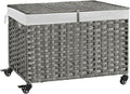 Rolling Storage Basket with Lid, 47.6 Gallon Storage Bin with Wheels, Woven by Hiagnete