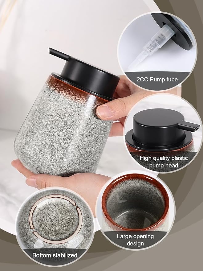INGOFIN Ceramic Lotion Dispenser - 12 oz Refillable Hand Soap Dispenser Bathroom - Image 4
