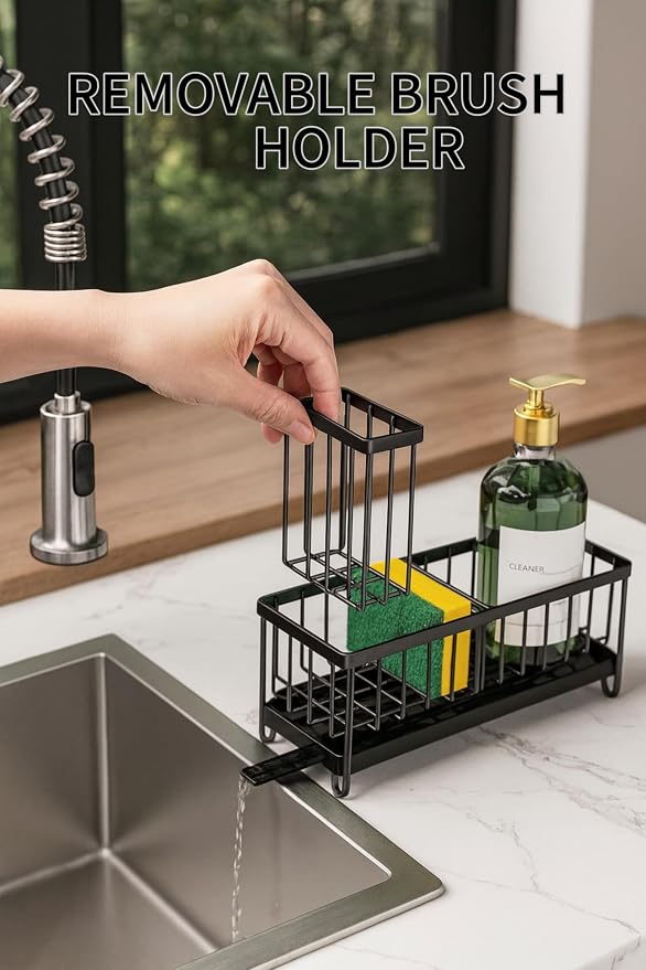 BSHG King Black Sponge Holder for Kitchen Sink, Sink Caddy Organizer - Image 3