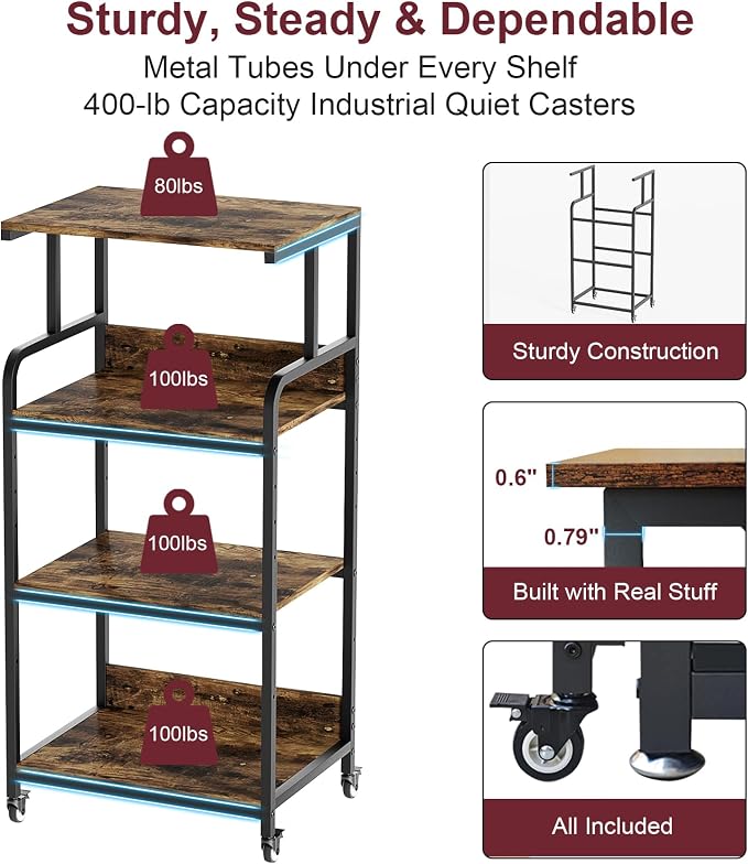 4 Tier Printer Stand with Storage Shelf, Large Tall Printer Table - Image 2