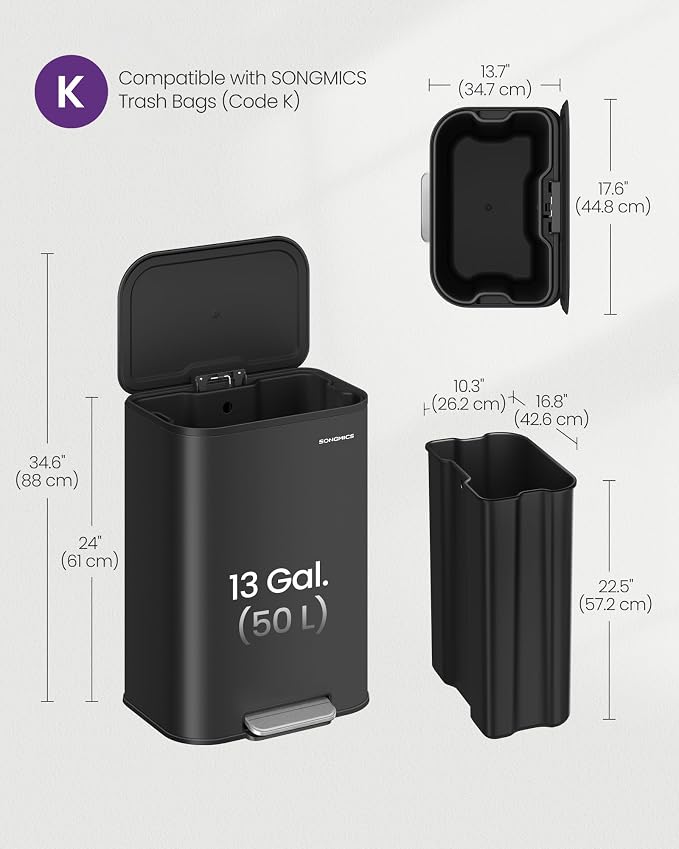 SONGMICS Kitchen Trash Can, 13-Gallon Garbage Can - Image 5