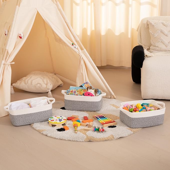 OIAHOMY 3 Pack Storage Baskets for Organizing, Woven Cotton Rope Basket for - Image 5
