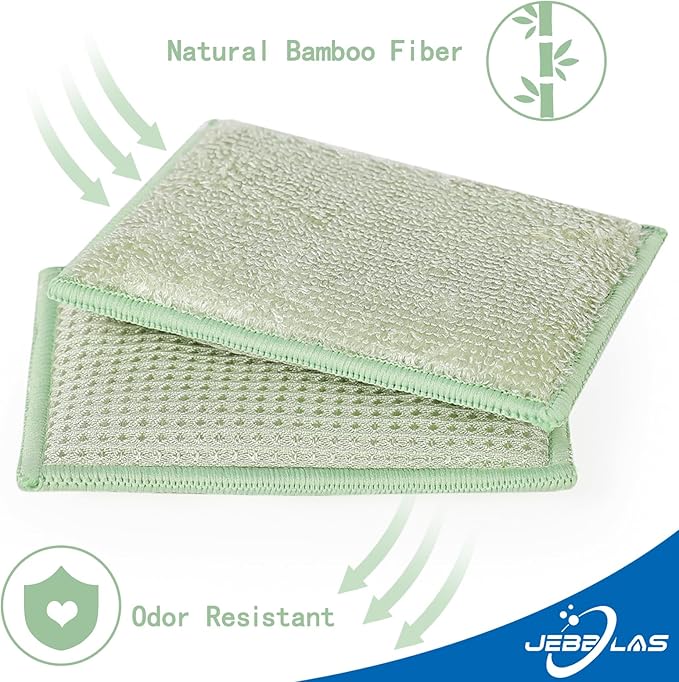 JEBBLAS 8Pack Bamboo Natural Kitchen Sponges Dish Sponge Cleaning Sponge Heavy - Image 5