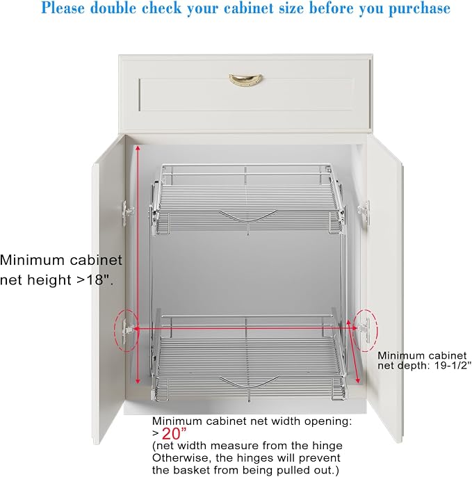 DINDON 2 Tier Pull Out Cabinet Organizer, Double Tier Wire Basket Slide Out - Image 4