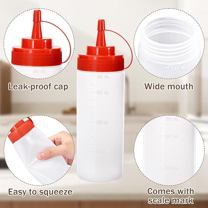 Squirt Bottles for Sauces Ketchup Bottles Squeeze, 2 Pack 12oz Condiment - Image 3