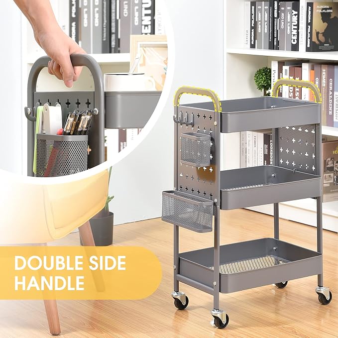 TOOLF 3-Tier Rolling Cart, Metal Utility Storage Cart - Image 4